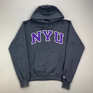 New York University Hoodie Sweatshirt Adult Small Gray NYU College Champion Mens